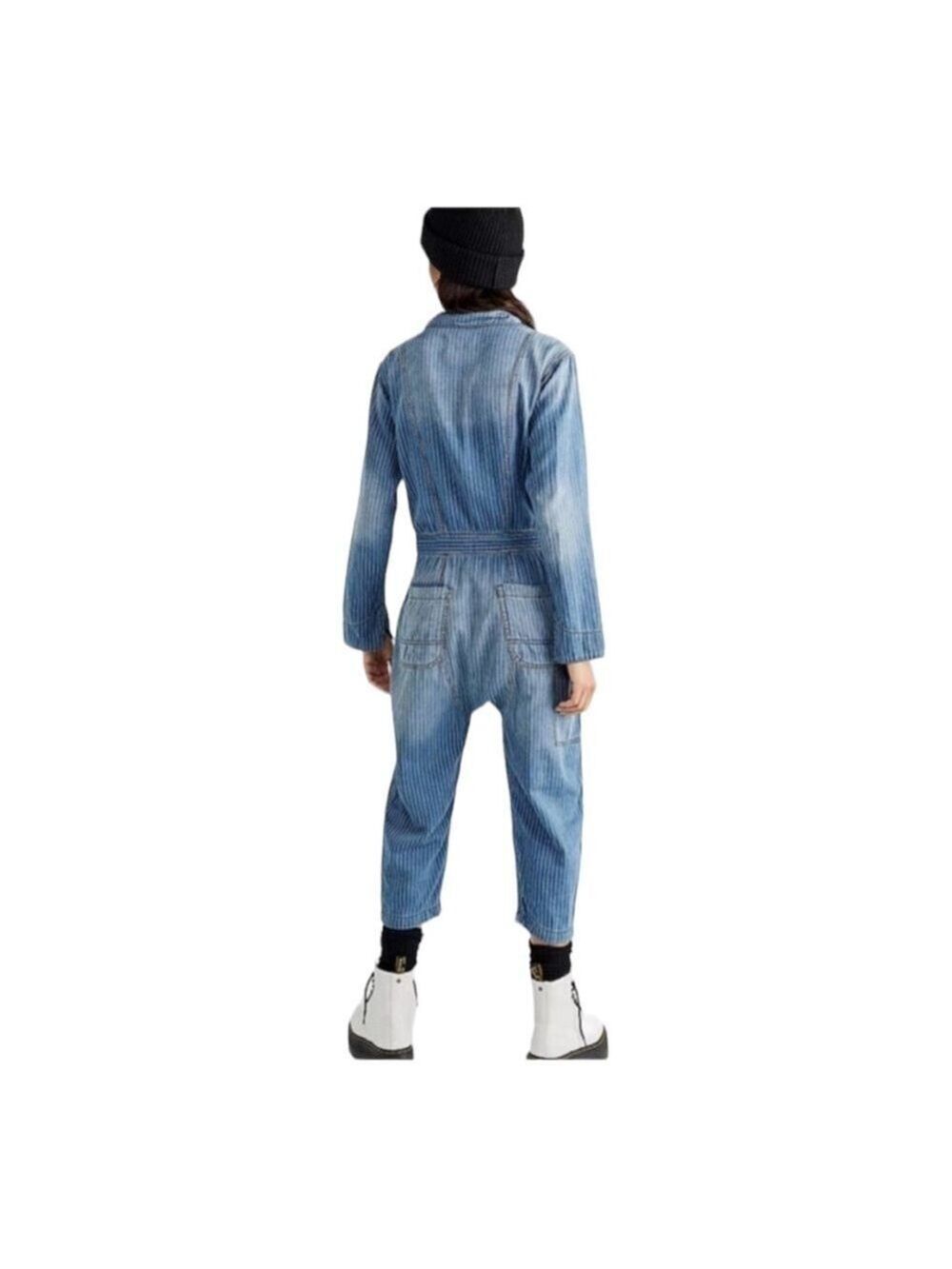 Free People x Sandrine Rose Women  Indigo Striped  Denim Jumpsuit Long - Picture 2 of 13
